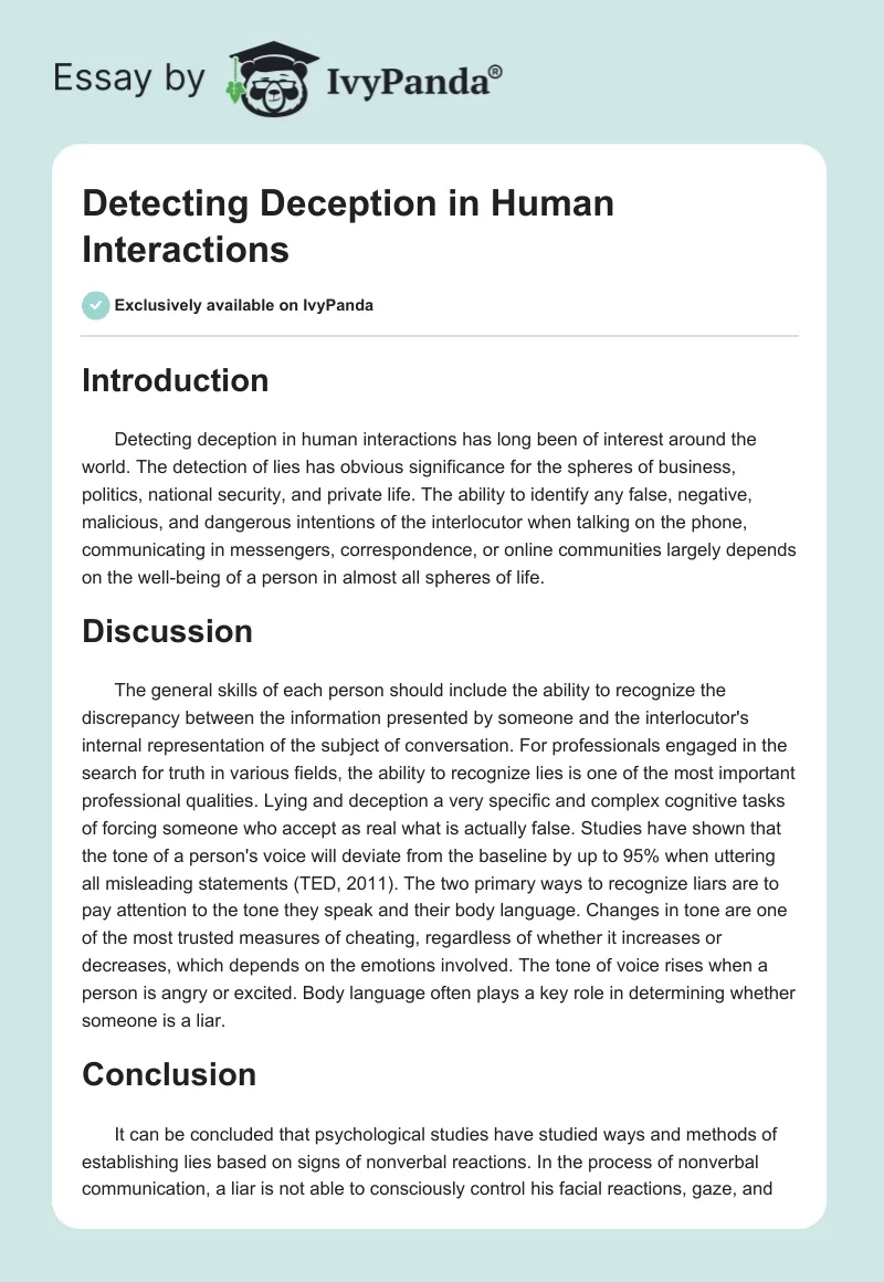 Detecting Deception in Human Interactions. Page 1