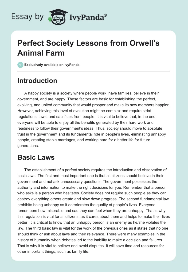 Perfect Society Lessons from Orwell's Animal Farm. Page 1