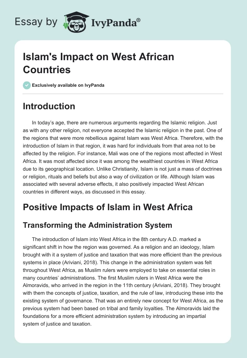 Islam's Impact on West African Countries. Page 1