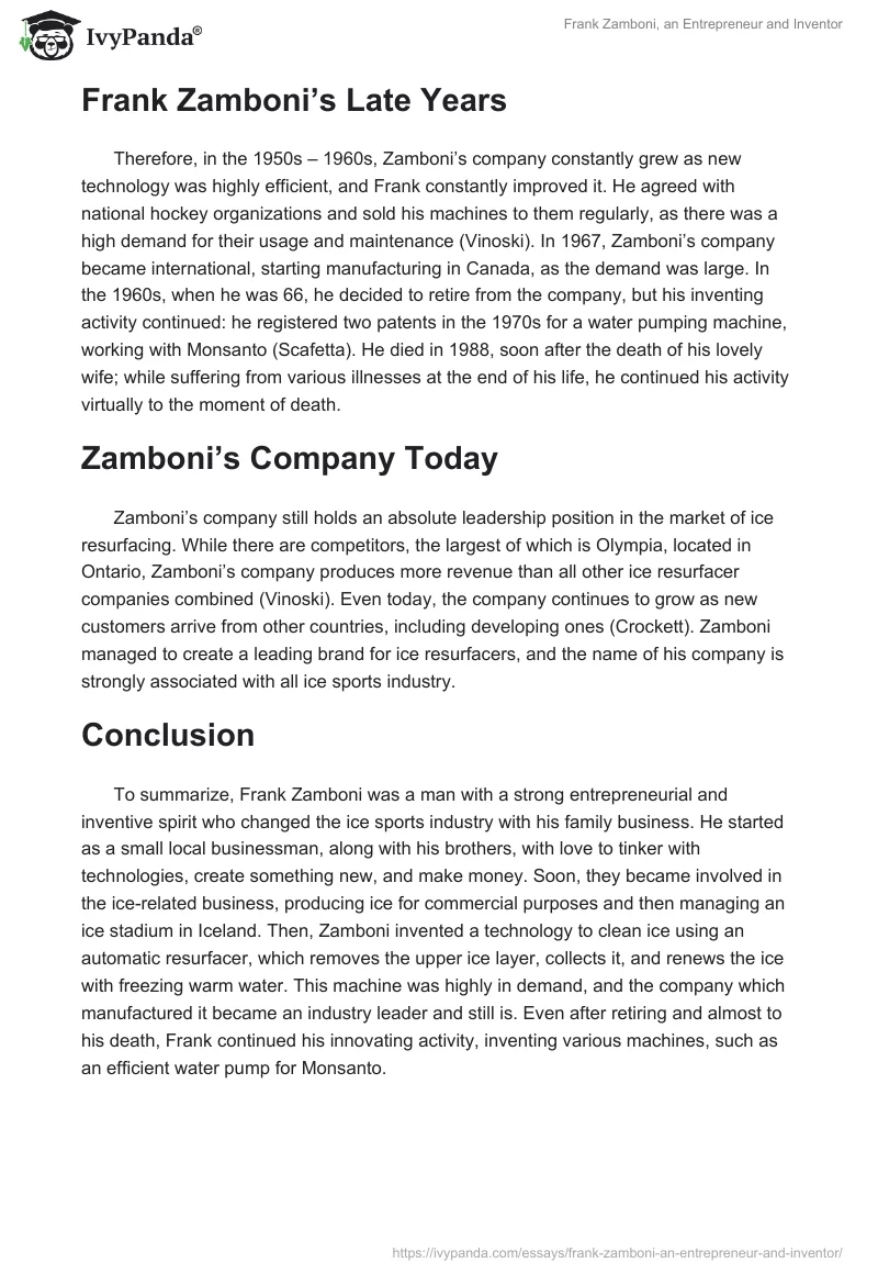 Frank Zamboni, an Entrepreneur and Inventor. Page 3