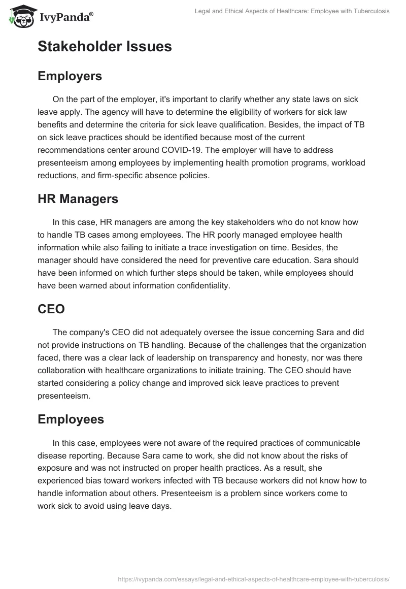 Legal and Ethical Aspects of Healthcare: Employee with Tuberculosis. Page 2