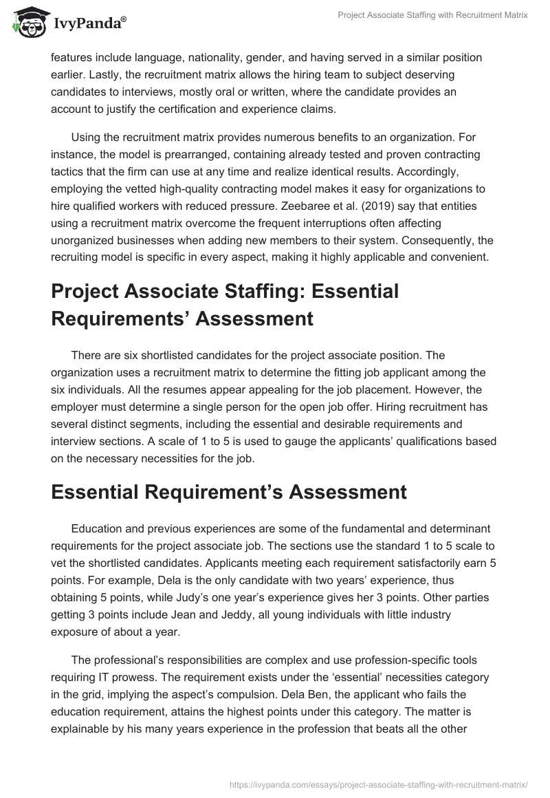 Project Associate Staffing with Recruitment Matrix. Page 2