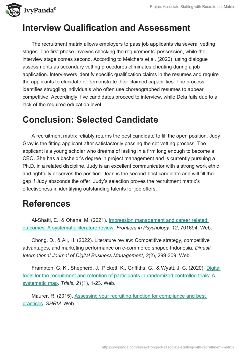Project Associate Staffing with Recruitment Matrix. Page 4