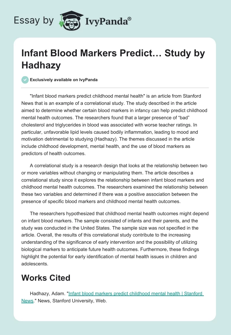 "Infant Blood Markers Predict…" Study by Hadhazy. Page 1