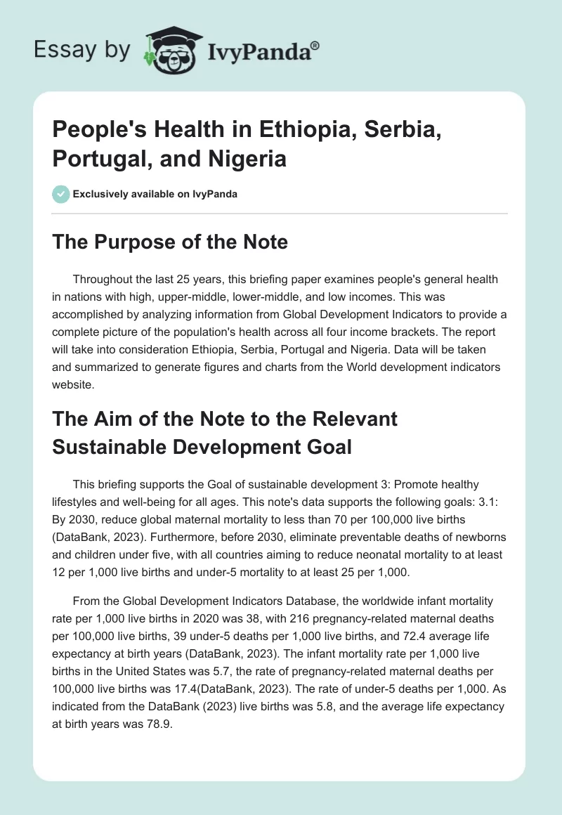 People's Health in Ethiopia, Serbia, Portugal, and Nigeria. Page 1