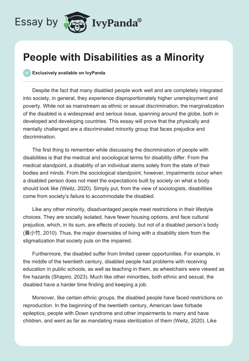 People with Disabilities as a Minority. Page 1