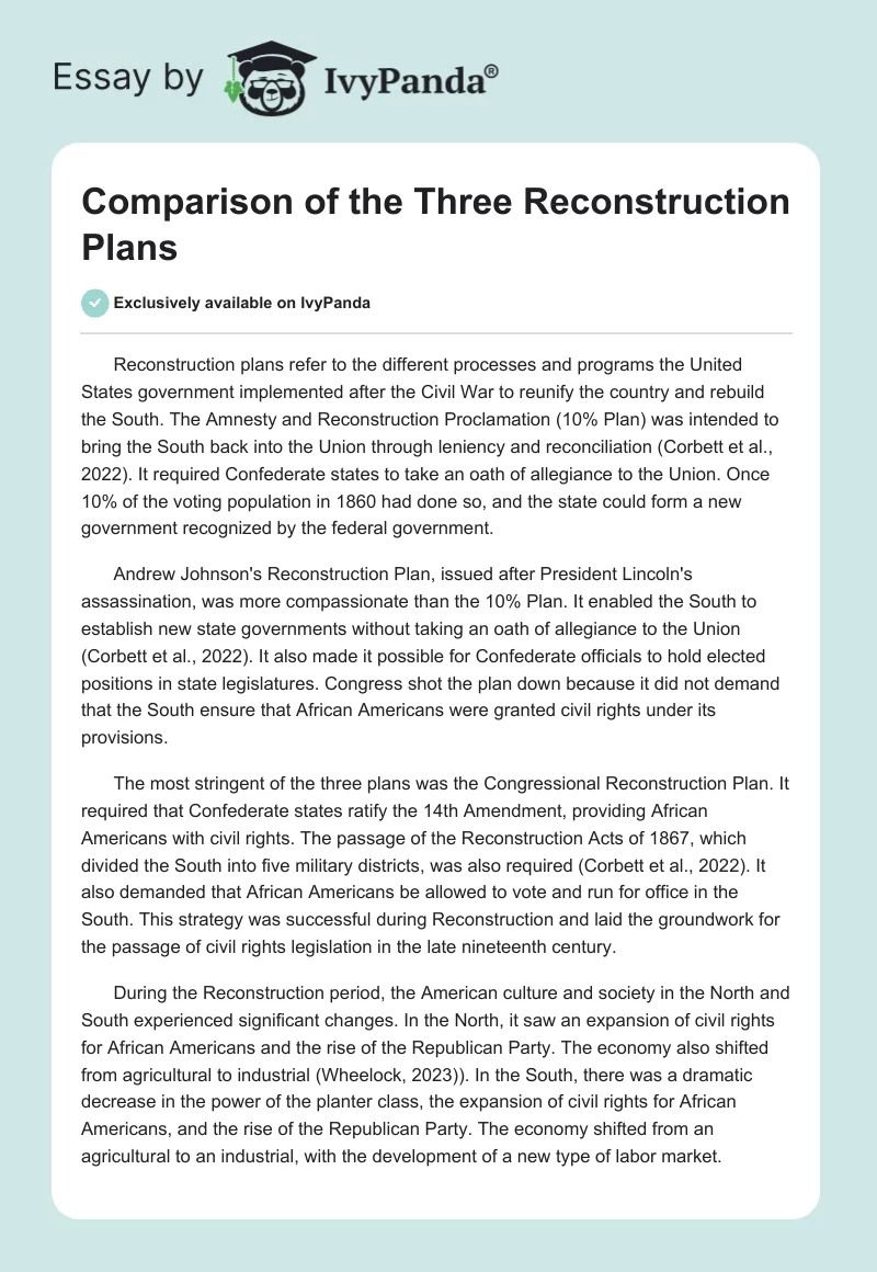 Comparison of the Three Reconstruction Plans. Page 1