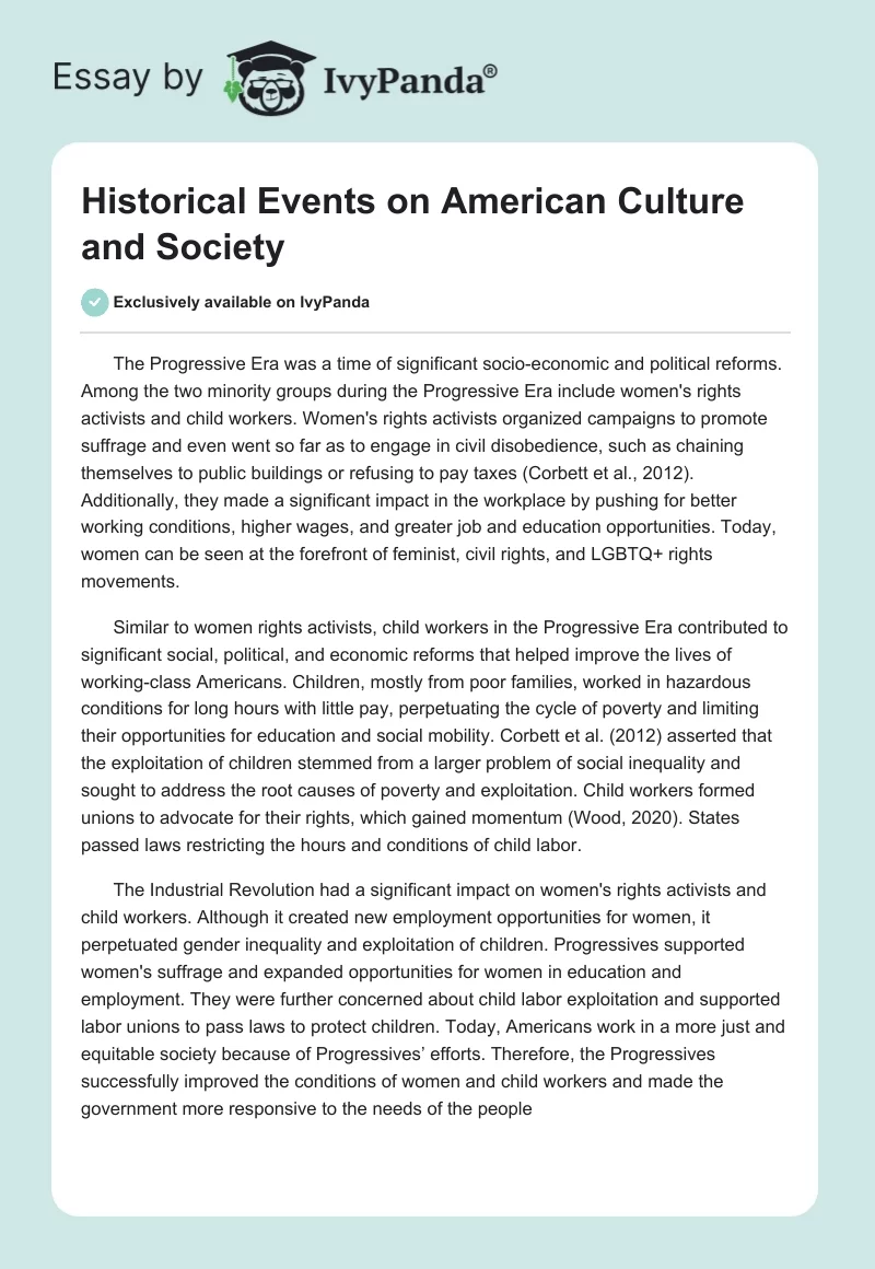 Historical Events on American Culture and Society. Page 1