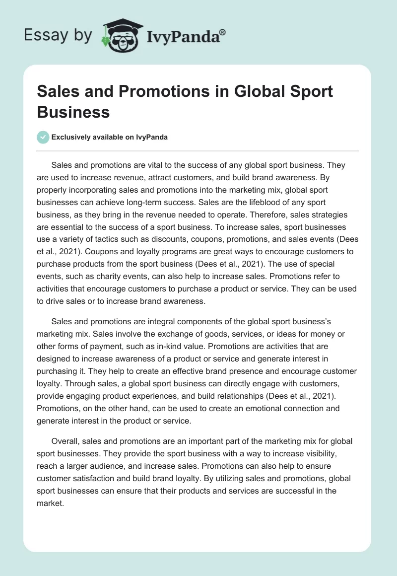 Sales and Promotions in Global Sport Business. Page 1