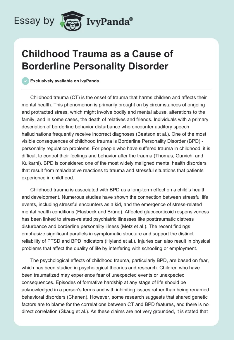 Childhood Trauma as a Cause of Borderline Personality Disorder. Page 1