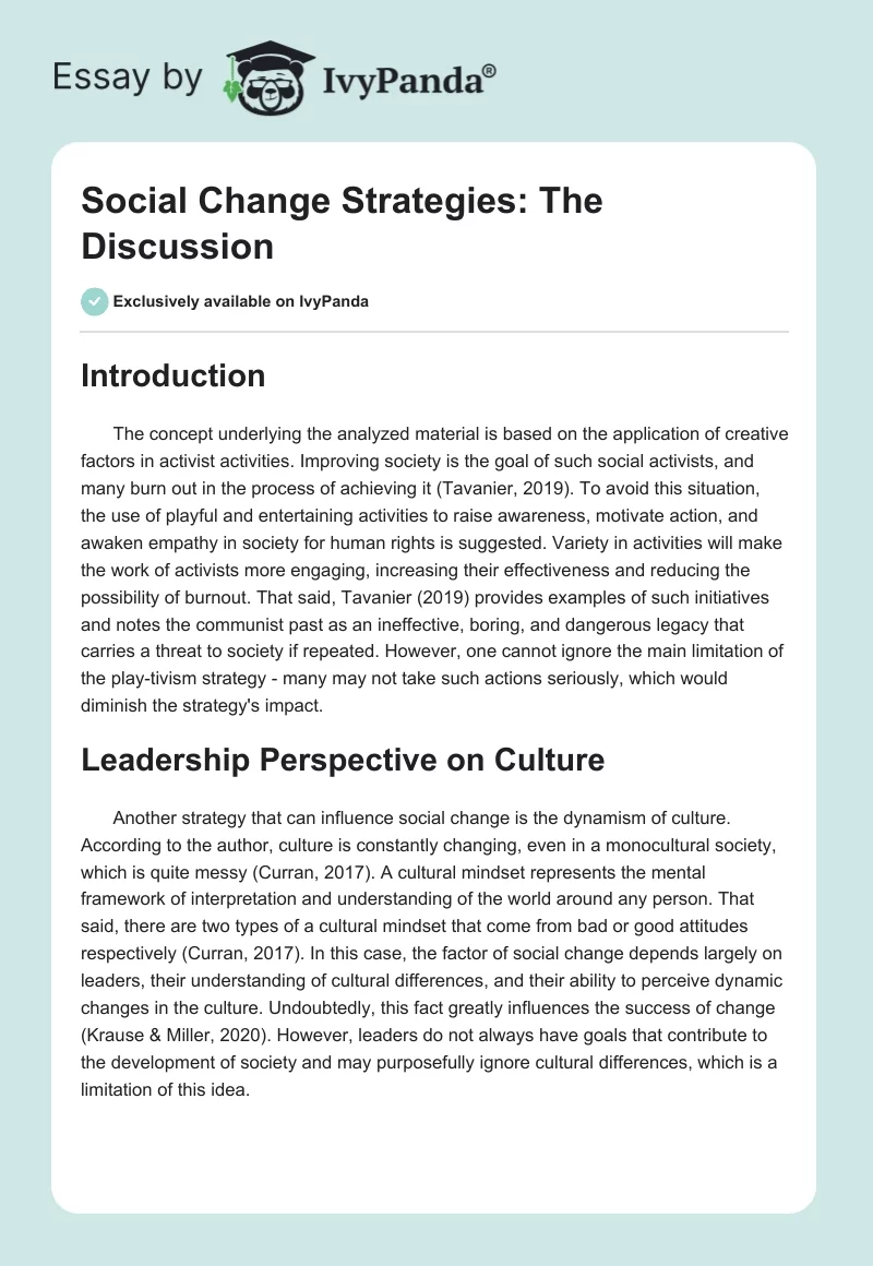 Social Change Strategies: The Discussion. Page 1