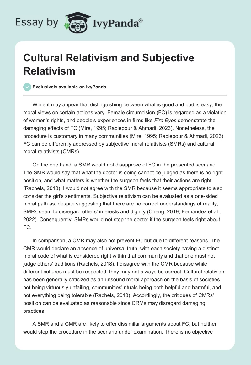 Cultural Relativism and Subjective Relativism. Page 1