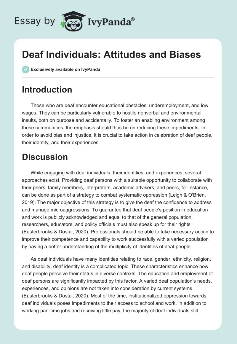 Deaf Individuals: Attitudes and Biases. Page 1