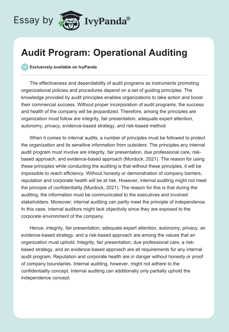 Audit Program: Operational Auditing. Page 1