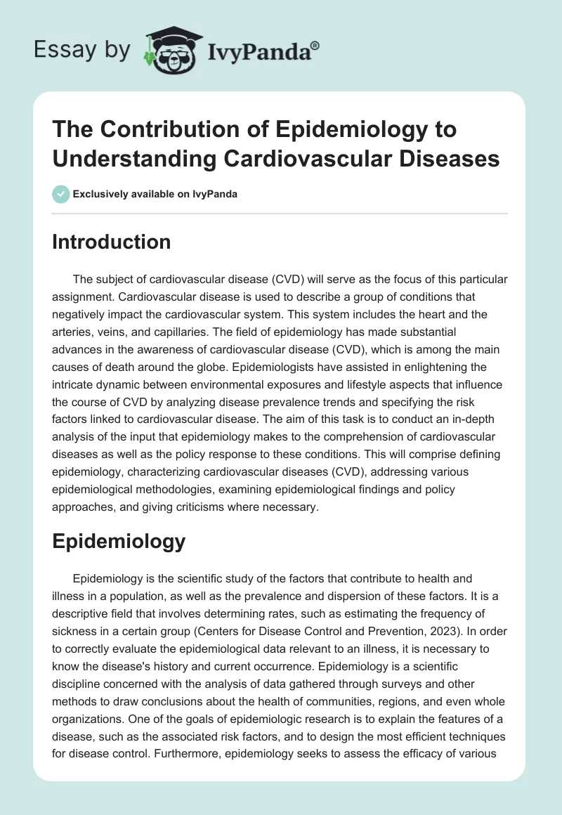The Contribution of Epidemiology to Understanding Cardiovascular Diseases. Page 1