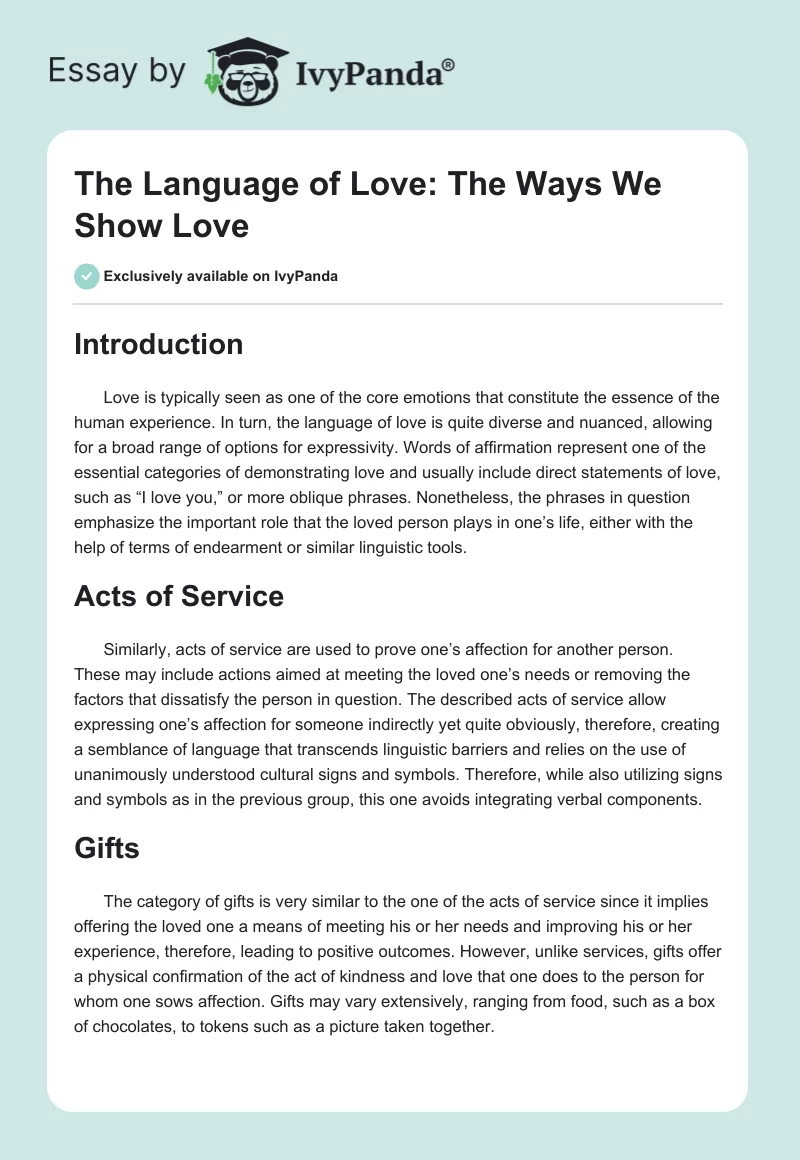 The Language of Love: The Ways We Show Love. Page 1