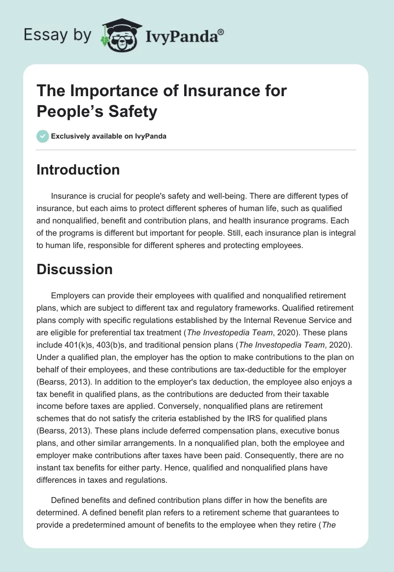 The Importance of Insurance for People’s Safety. Page 1