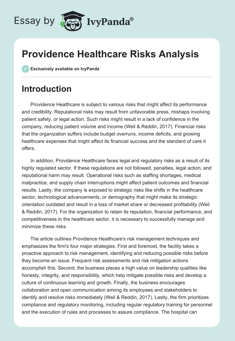 Providence Healthcare Risks Analysis. Page 1