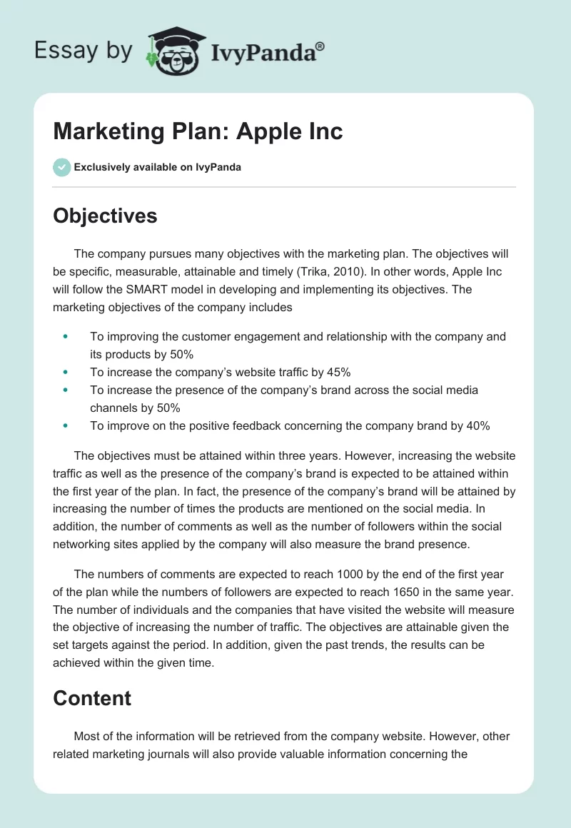 Marketing Plan: Apple Inc. Page 1