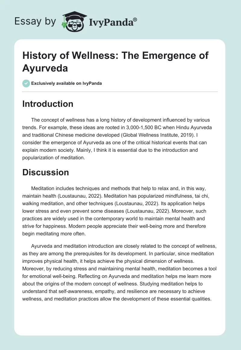 History of Wellness: The Emergence of Ayurveda. Page 1
