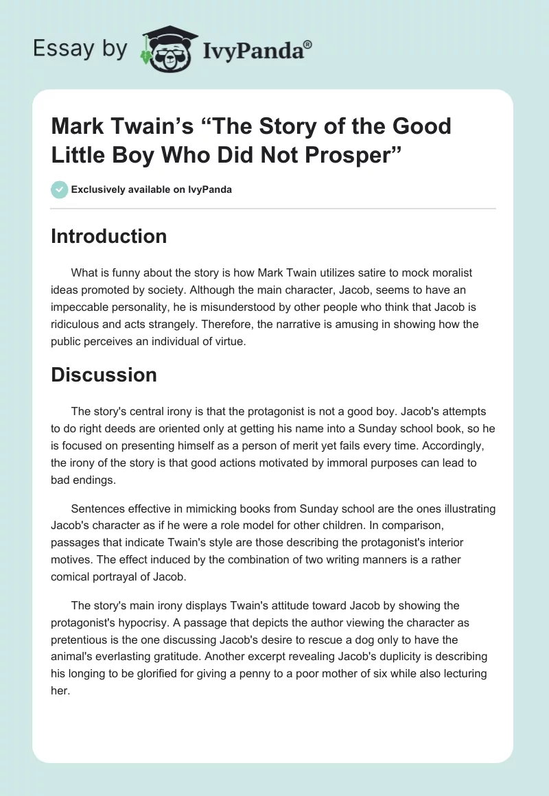 Mark Twain’s “The Story of the Good Little Boy Who Did Not Prosper”. Page 1