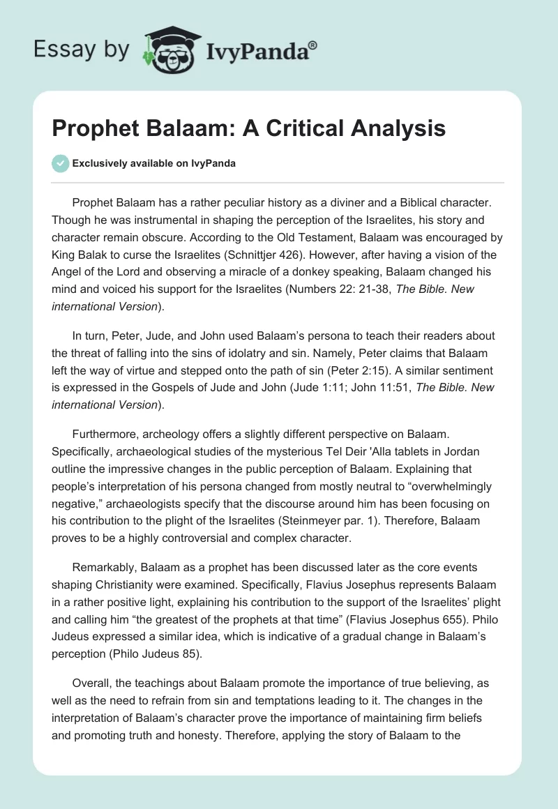 Prophet Balaam: A Critical Analysis. Page 1