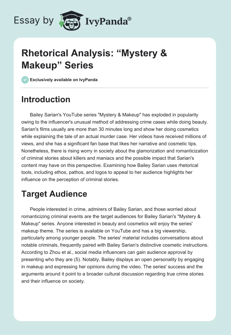 Rhetorical Analysis: “Mystery & Makeup” Series. Page 1