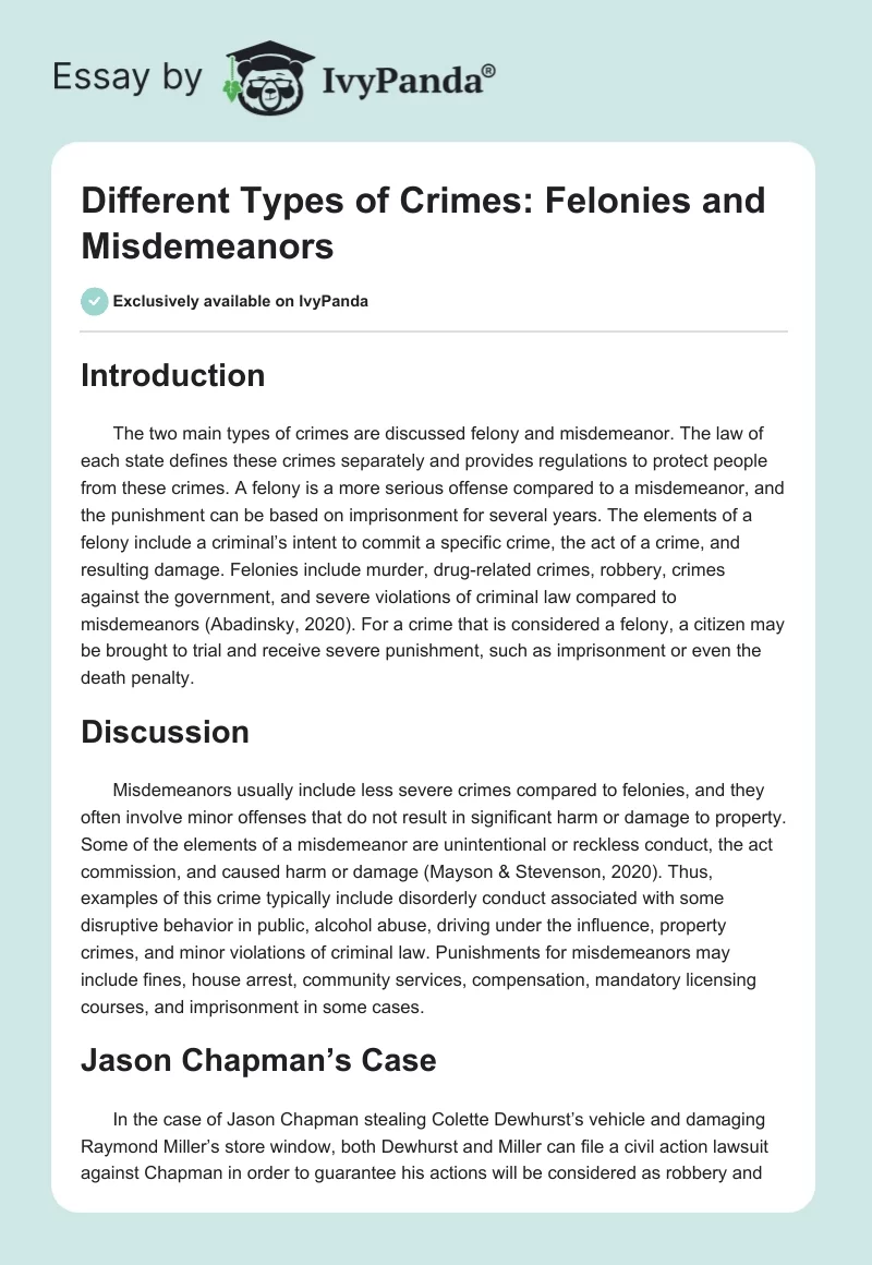 Different Types of Crimes: Felonies and Misdemeanors. Page 1