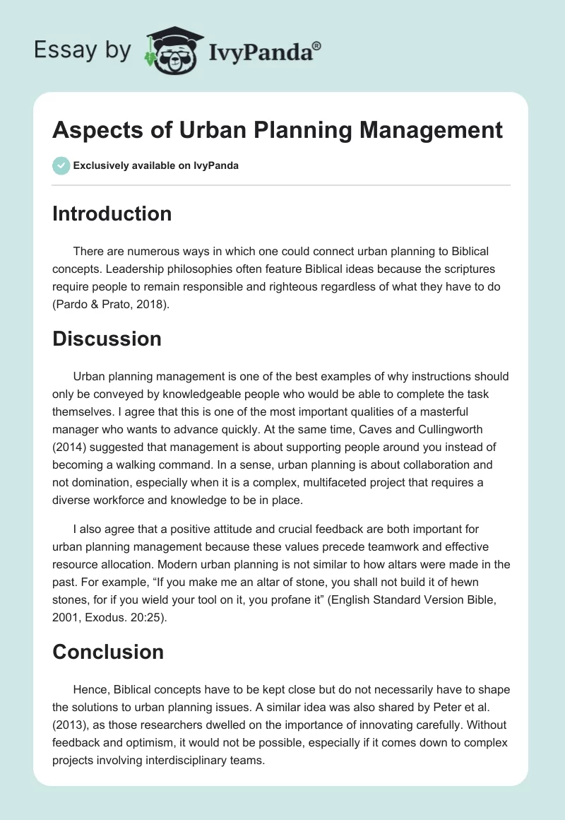 Aspects of Urban Planning Management. Page 1