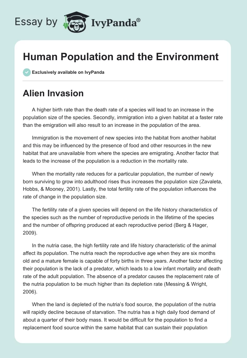 Human Population and the Environment. Page 1