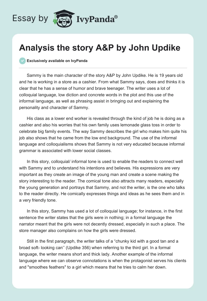 Analysis the story A&P by John Updike. Page 1