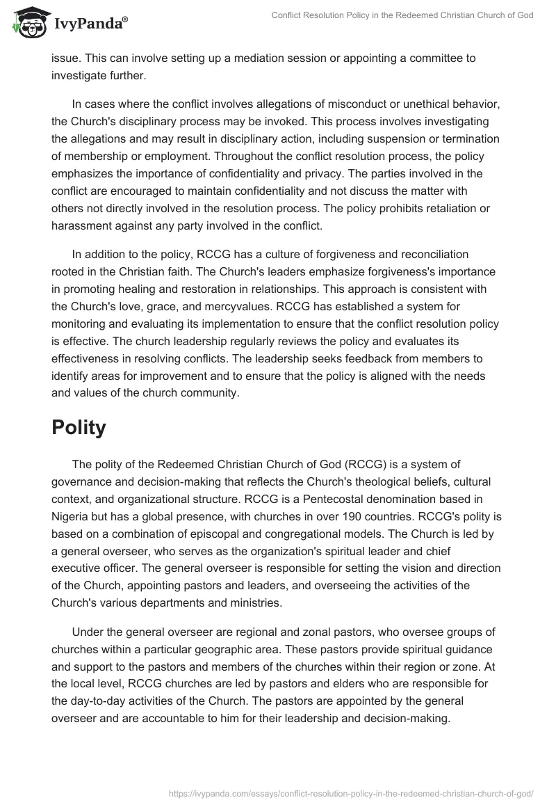 Conflict Resolution Policy in the Redeemed Christian Church of God. Page 3