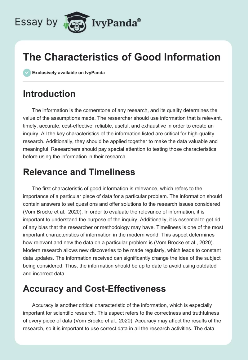 The Characteristics of Good Information. Page 1