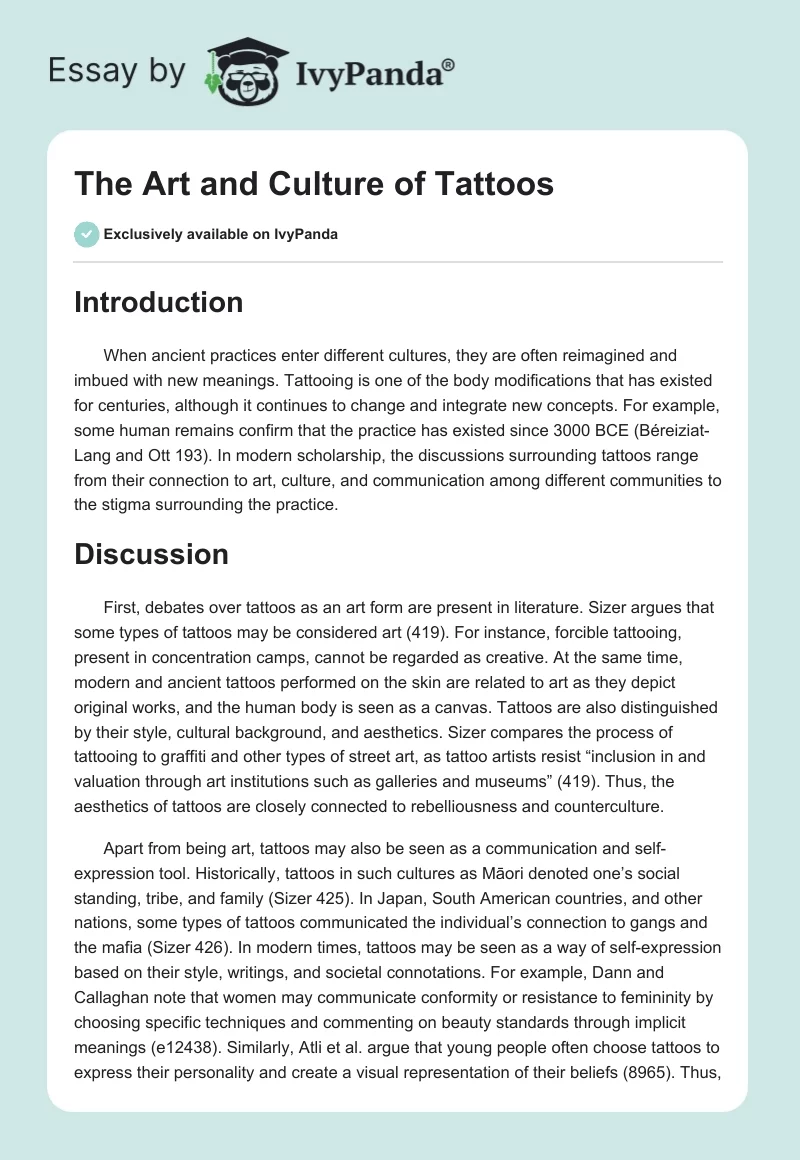 The Art and Culture of Tattoos. Page 1