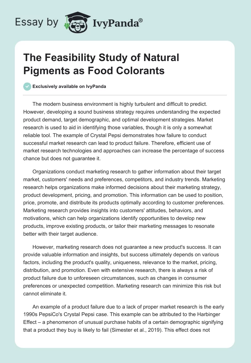 The Feasibility Study of Natural Pigments as Food Colorants. Page 1