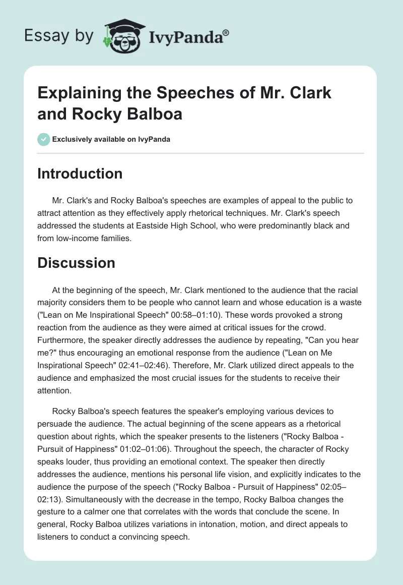 Explaining the Speeches of Mr. Clark and Rocky Balboa. Page 1
