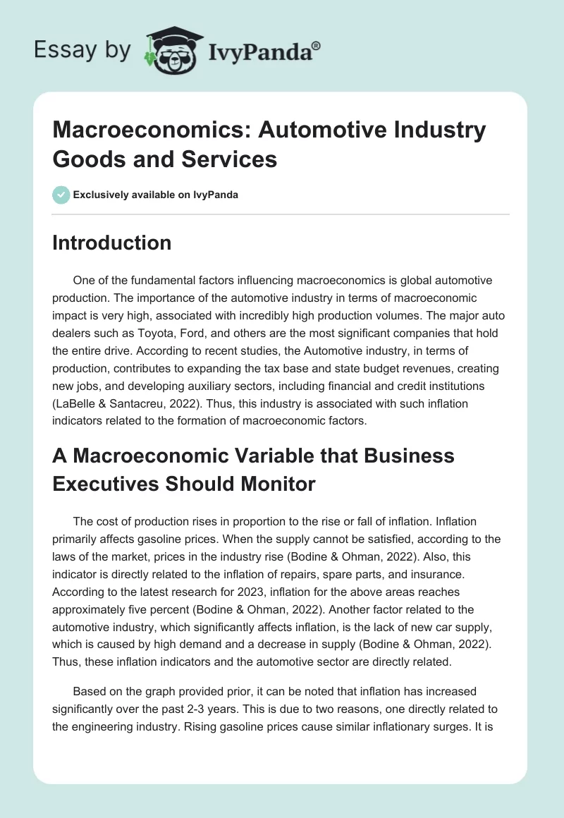 Macroeconomics: Automotive Industry Goods and Services. Page 1