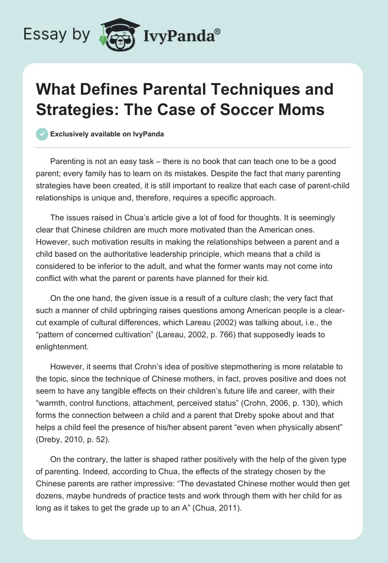 What Defines Parental Techniques and Strategies: The Case of Soccer Moms. Page 1