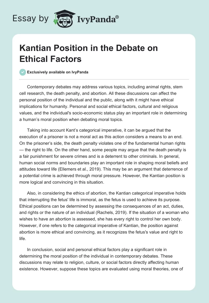 Kantian Position in the Debate on Ethical Factors. Page 1
