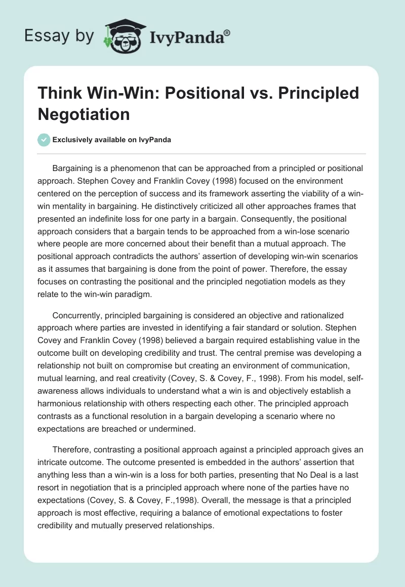 Think Win-Win: Positional vs. Principled Negotiation. Page 1
