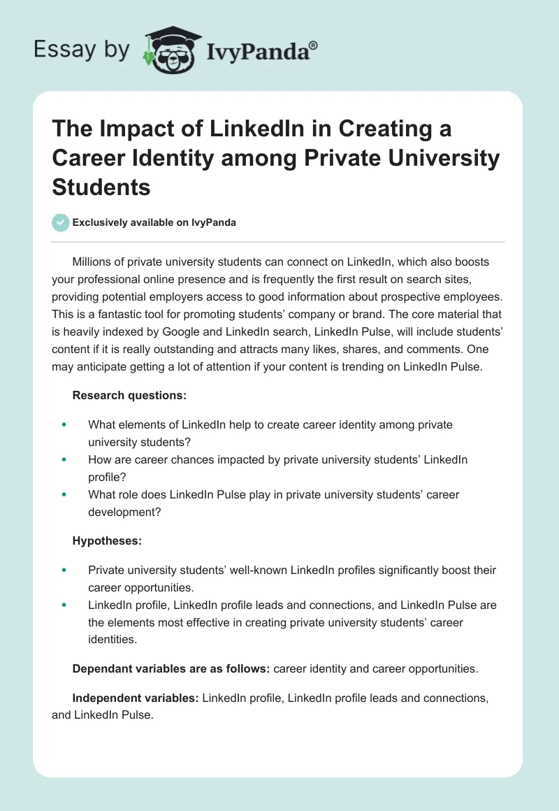 The Impact of LinkedIn in Creating a Career Identity among Private University Students. Page 1
