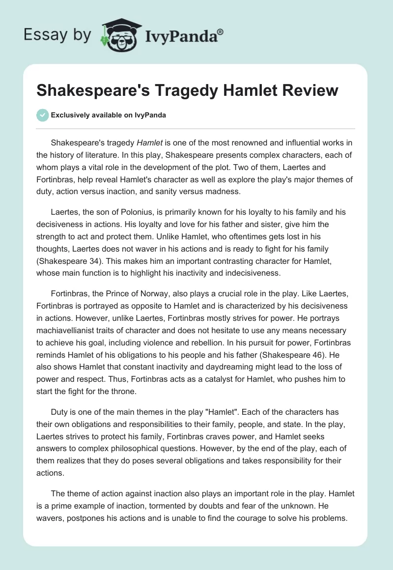 Shakespeare's Tragedy Hamlet Review. Page 1