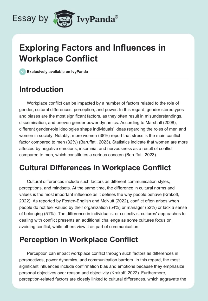 Exploring Factors and Influences in Workplace Conflict. Page 1