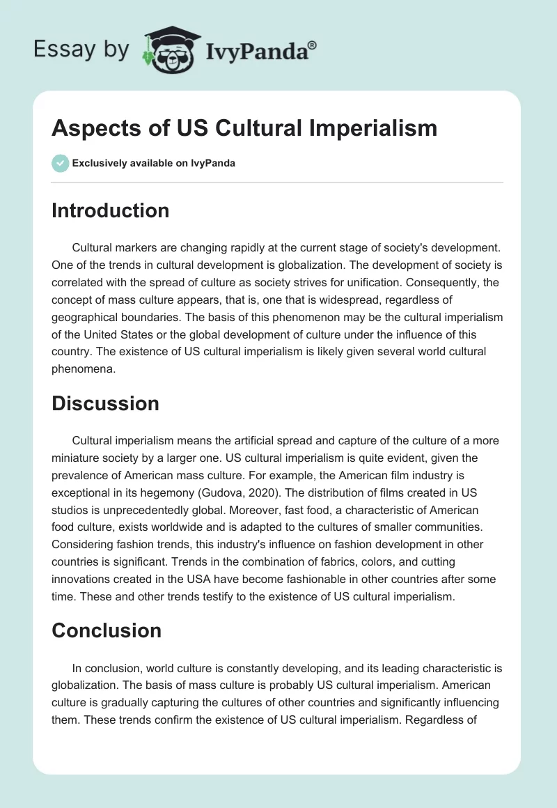 Aspects of US Cultural Imperialism. Page 1