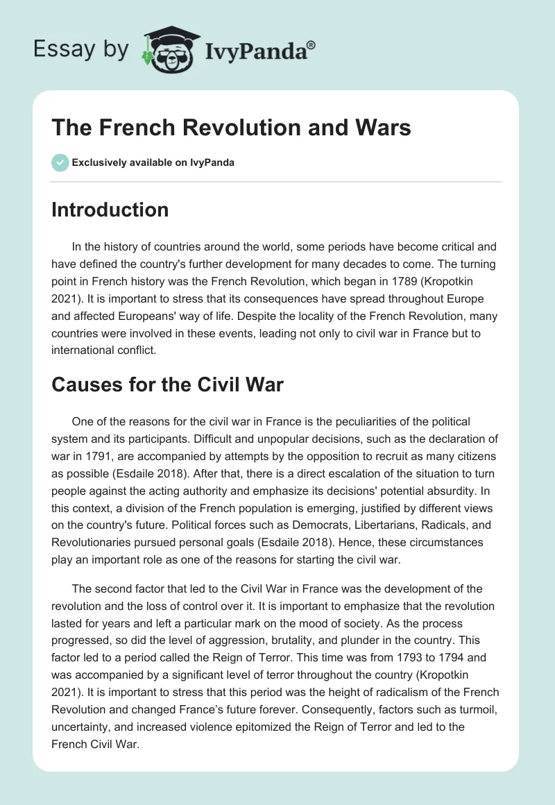 The French Revolution and Wars. Page 1