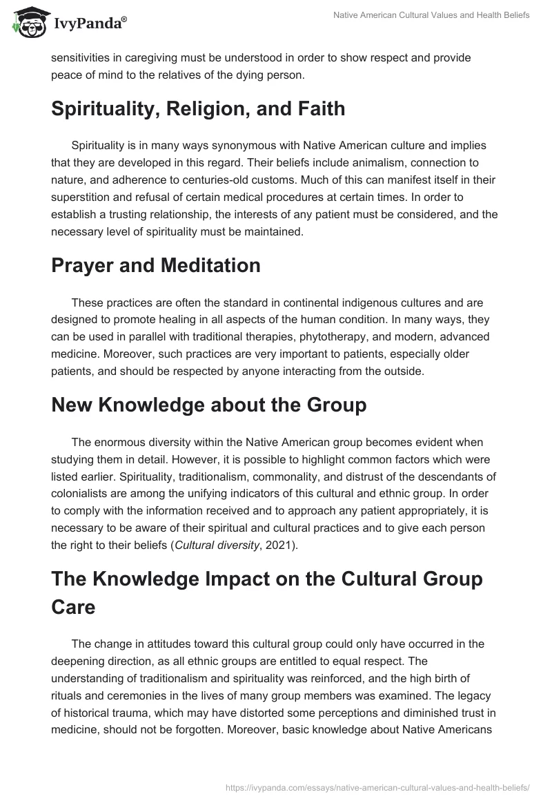 Native American Cultural Values and Health Beliefs. Page 4