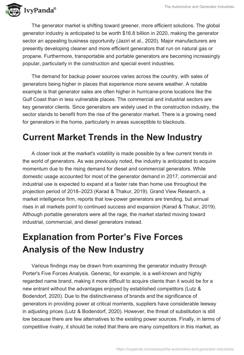 The Automotive and Generator Industries. Page 3