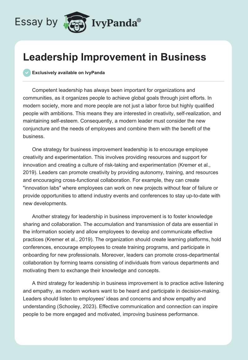 Leadership Improvement in Business. Page 1