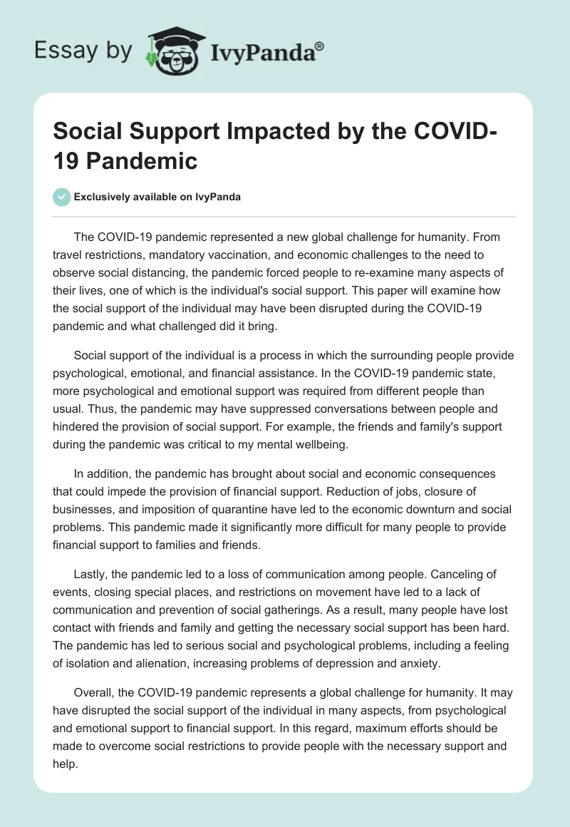 Social Support Impacted by the COVID-19 Pandemic. Page 1