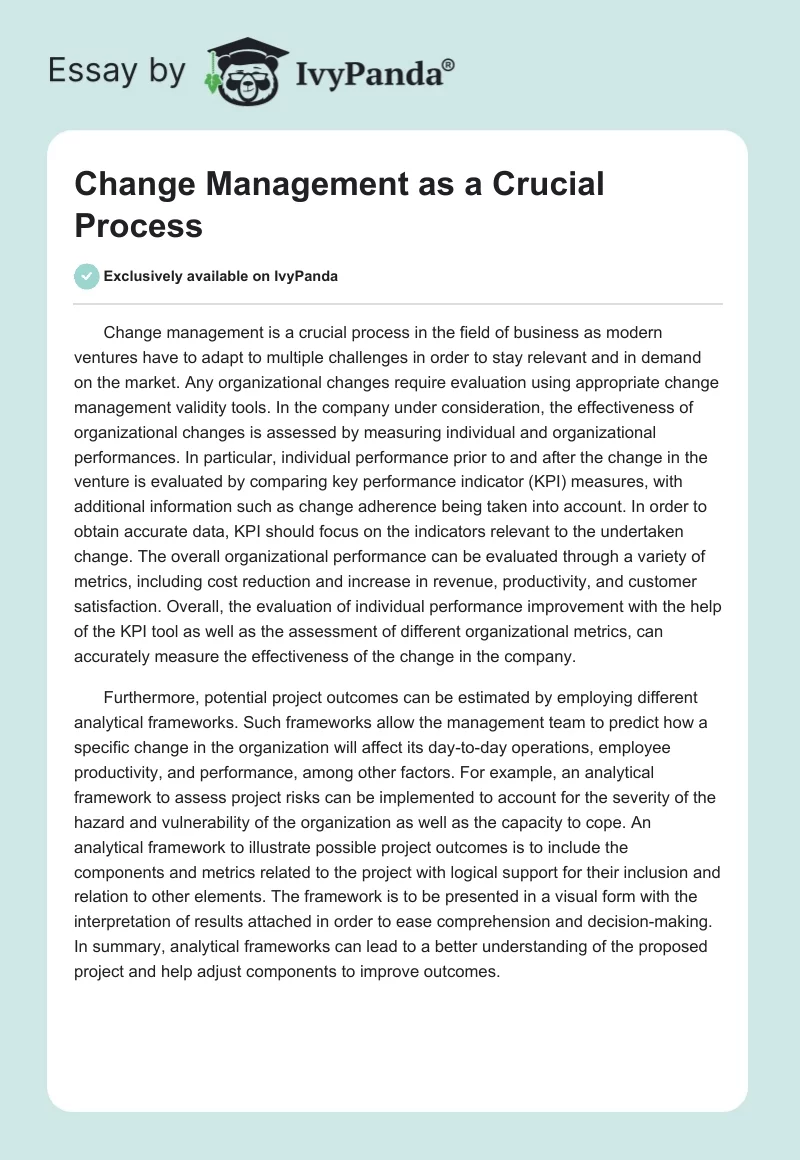 Change Management as a Crucial Process. Page 1